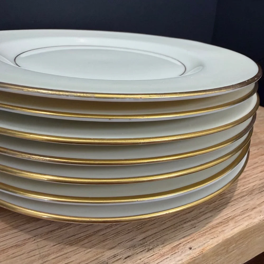 Theodore Haviland Gramercy Bread Plates Set of 7 Gold Trim Porcelain 6.25